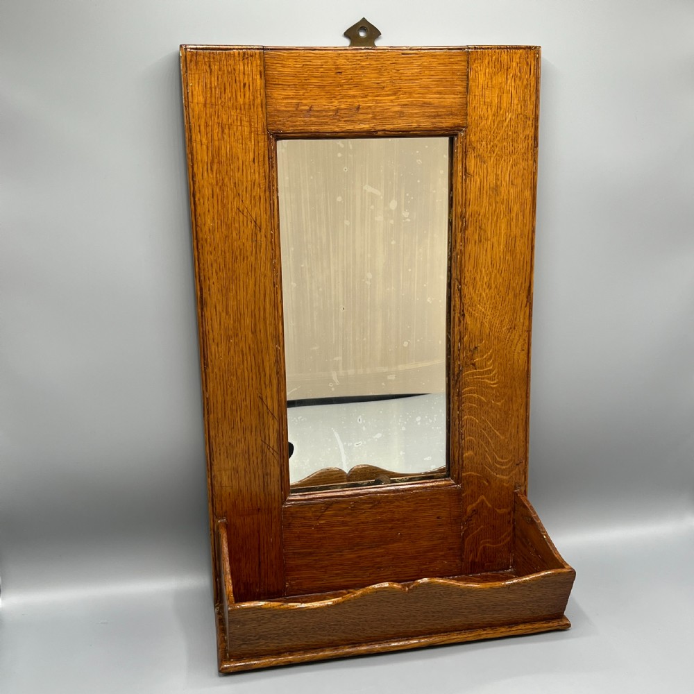 Arts & Crafts Solid Oak Hall Wall Mirror with Candle Box View III