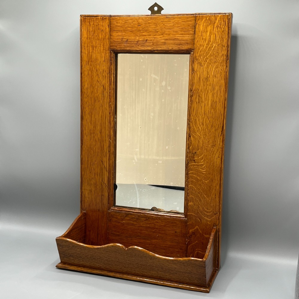 Arts & Crafts Solid Oak Hall Wall Mirror with Candle Box View IV