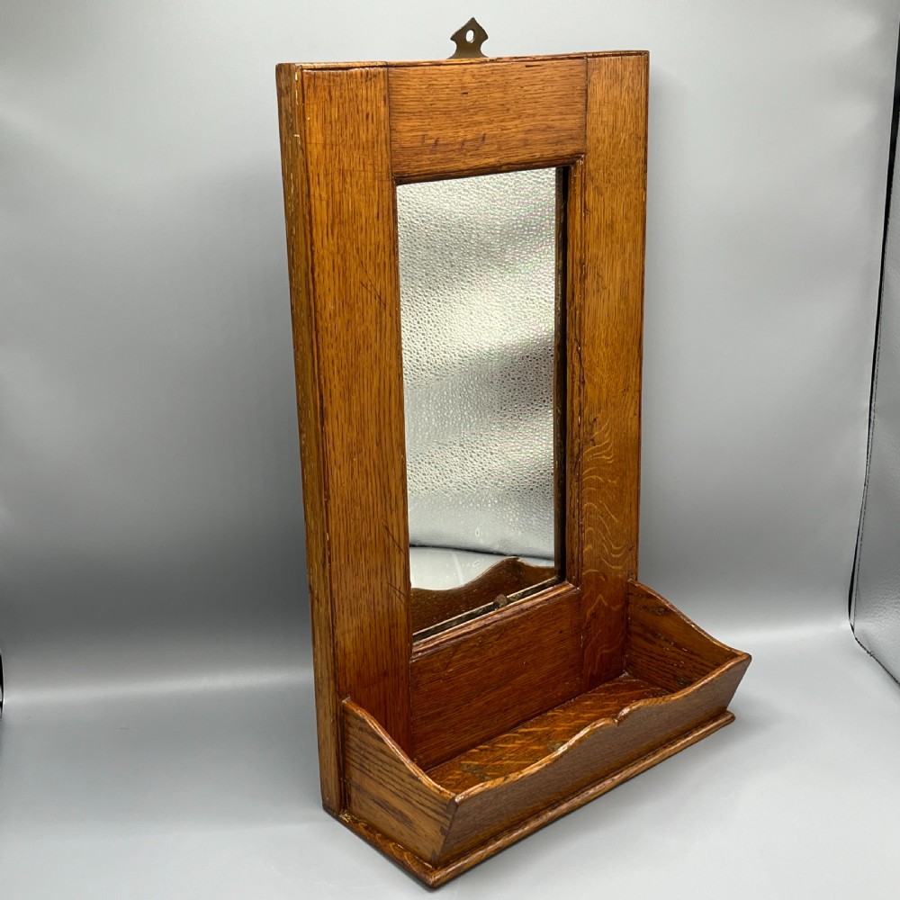 Arts & Crafts Solid Oak Hall Wall Mirror with Candle Box View V