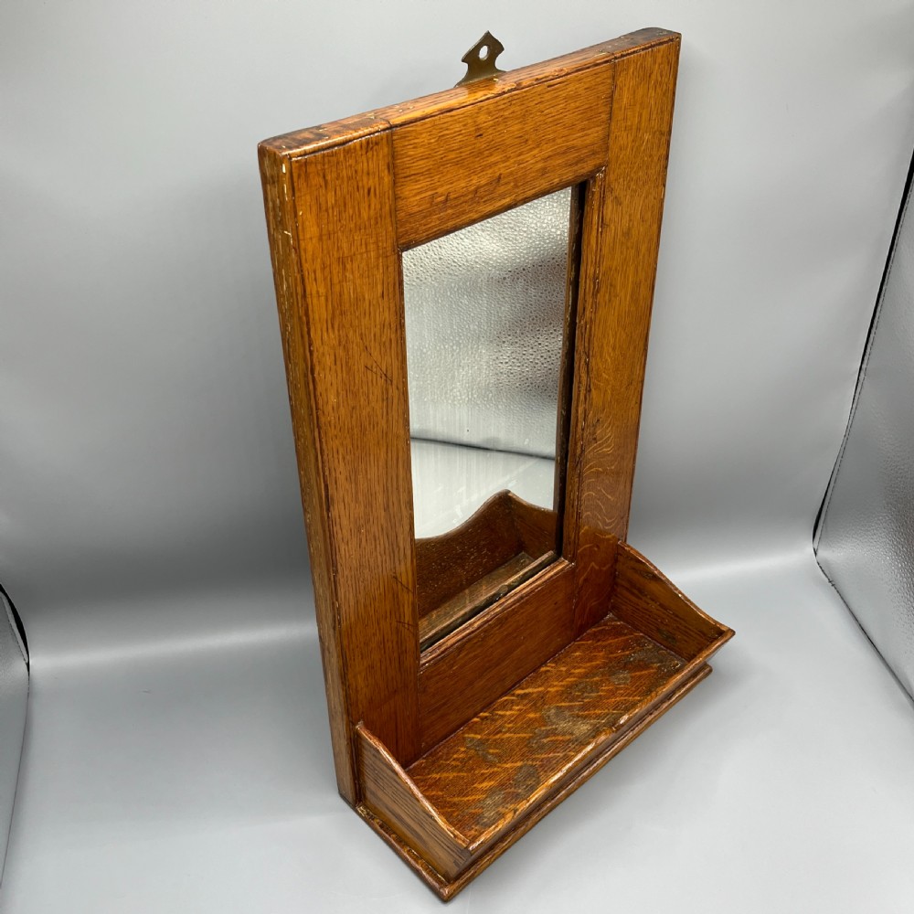 Arts & Crafts Solid Oak Hall Wall Mirror with Candle Box View VI