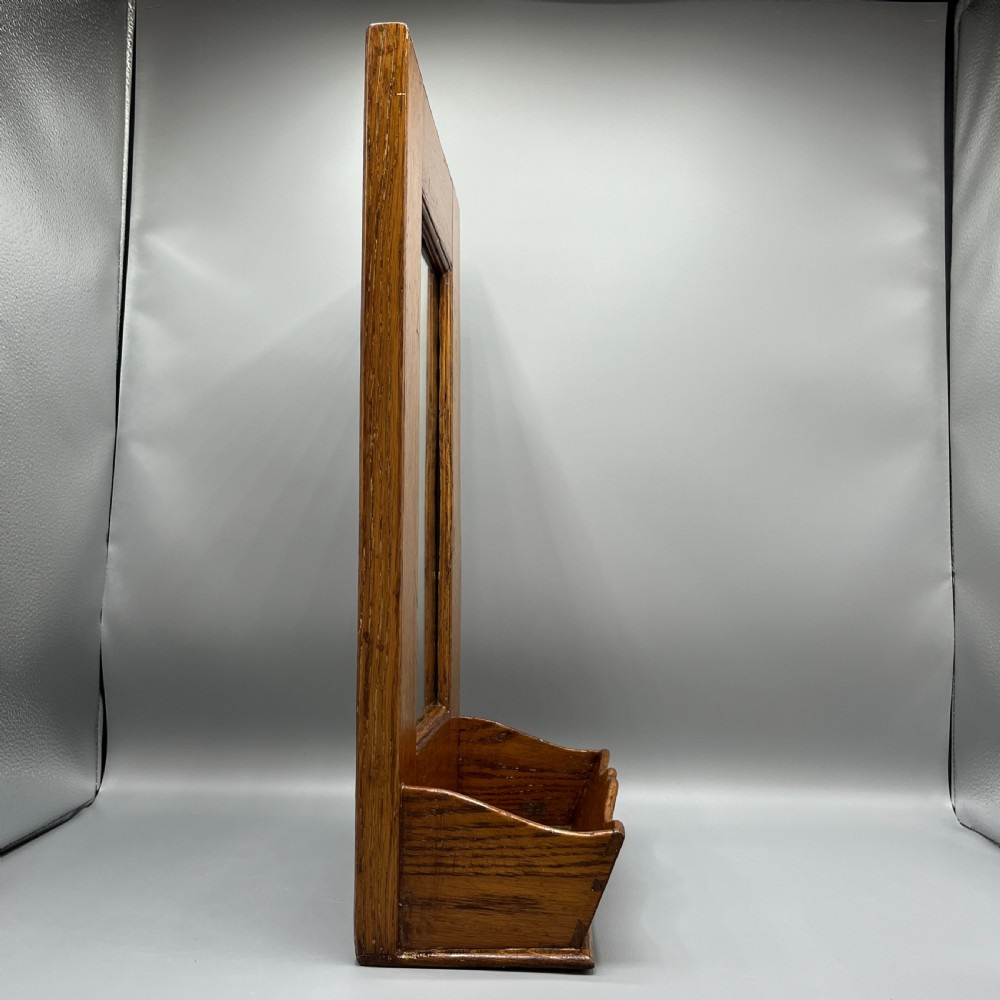 Arts & Crafts Solid Oak Hall Wall Mirror with Candle Box View VII