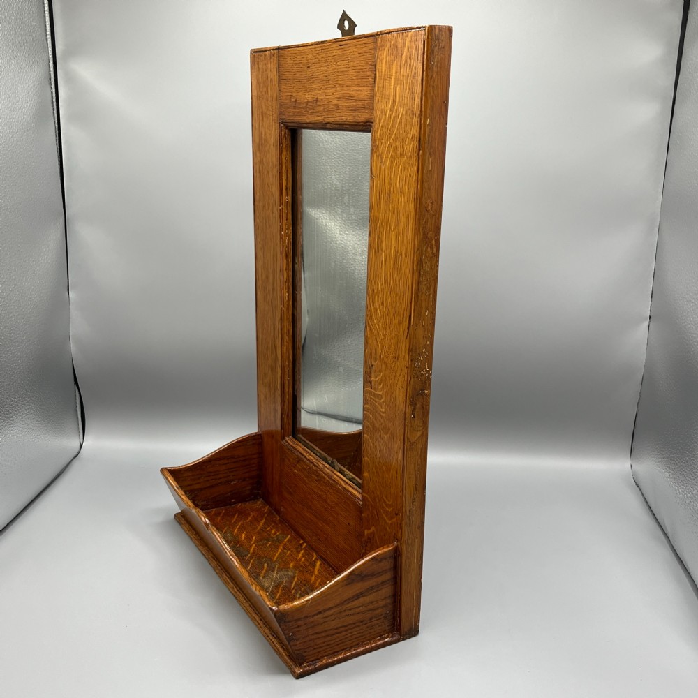 Arts & Crafts Solid Oak Hall Wall Mirror with Candle Box View IX