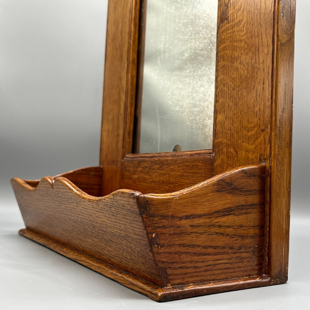 Arts & Crafts Solid Oak Hall Wall Mirror with Candle Box View X