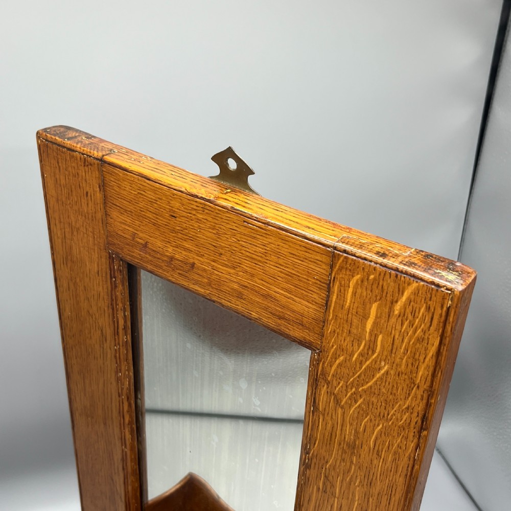 Arts & Crafts Solid Oak Hall Wall Mirror with Candle Box View XI