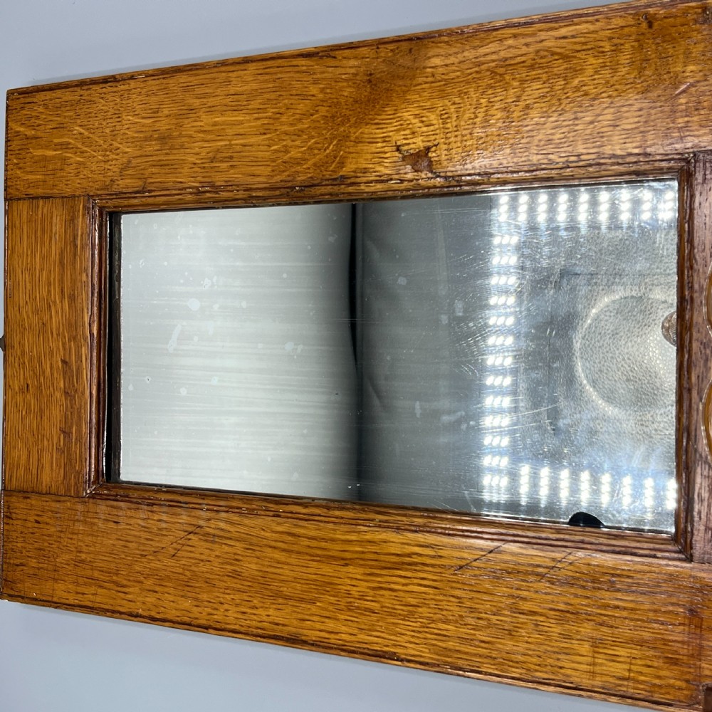 Arts & Crafts Solid Oak Hall Wall Mirror with Candle Box View XVI