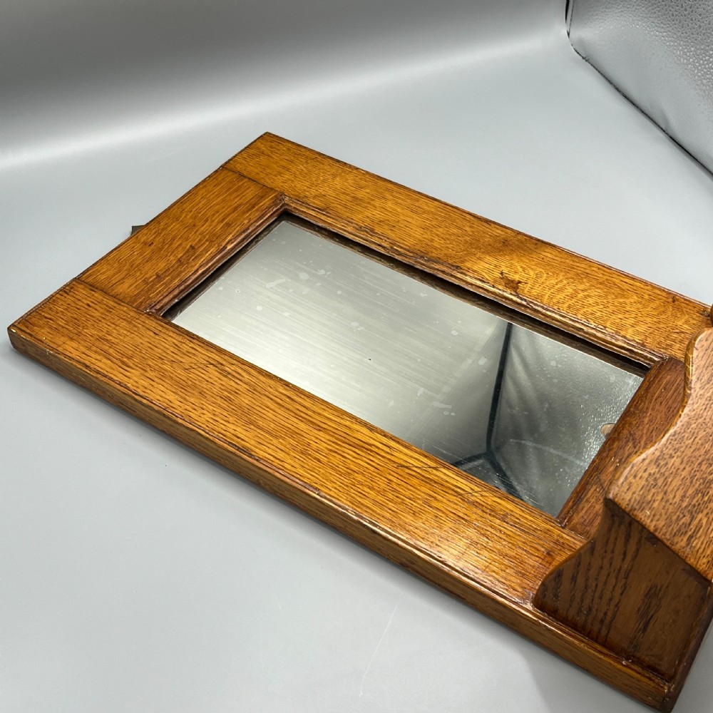 Arts & Crafts Solid Oak Hall Wall Mirror with Candle Box View XVII