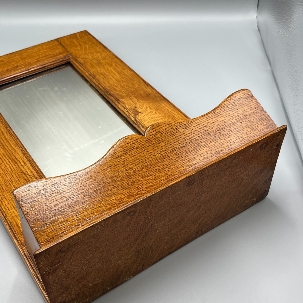 Arts & Crafts Solid Oak Hall Wall Mirror with Candle Box View XVIII