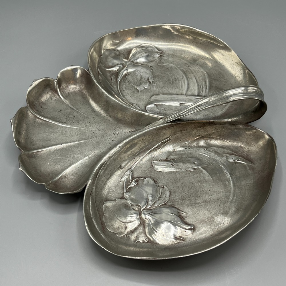 Art Nouveau Jugendstil Pewter Hors d'Oeuvre Dish / Divided Serving Dish by Orivit