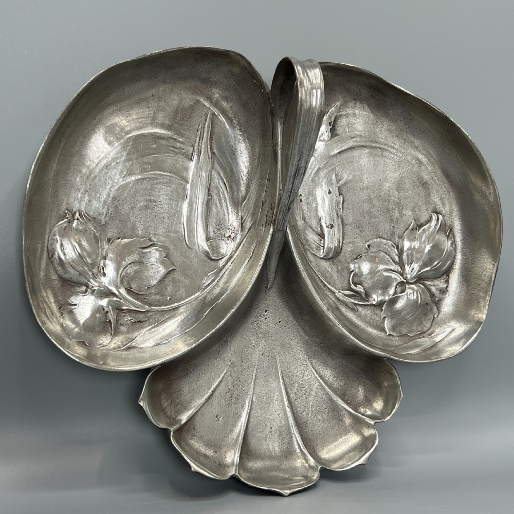 Art Nouveau Jugendstil Pewter Hors d'Oeuvre Dish / Divided Serving Dish by Orivit View III