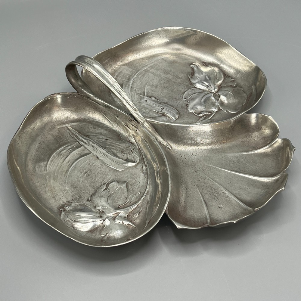 Art Nouveau Jugendstil Pewter Hors d'Oeuvre Dish / Divided Serving Dish by Orivit View V