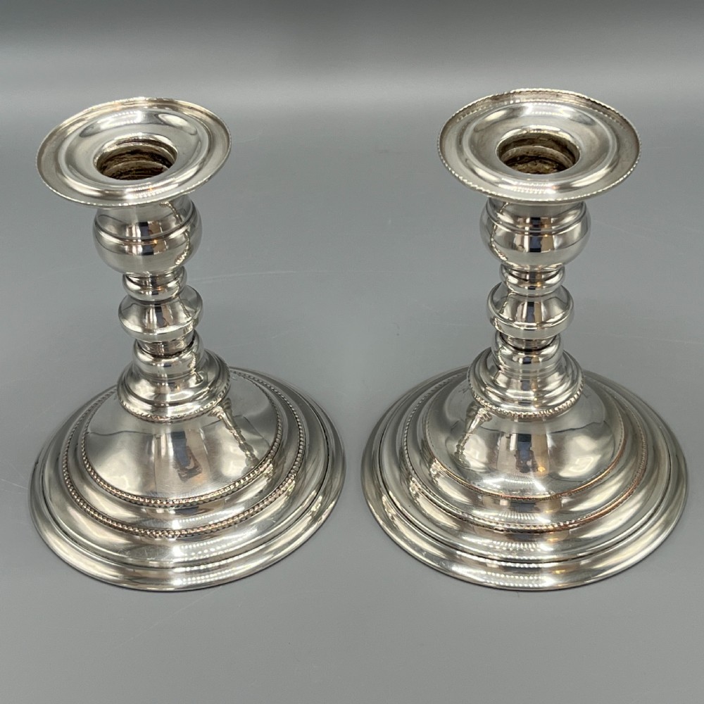 Pair Quality Art Deco Sheffield Silver Plated Candlesticks View II