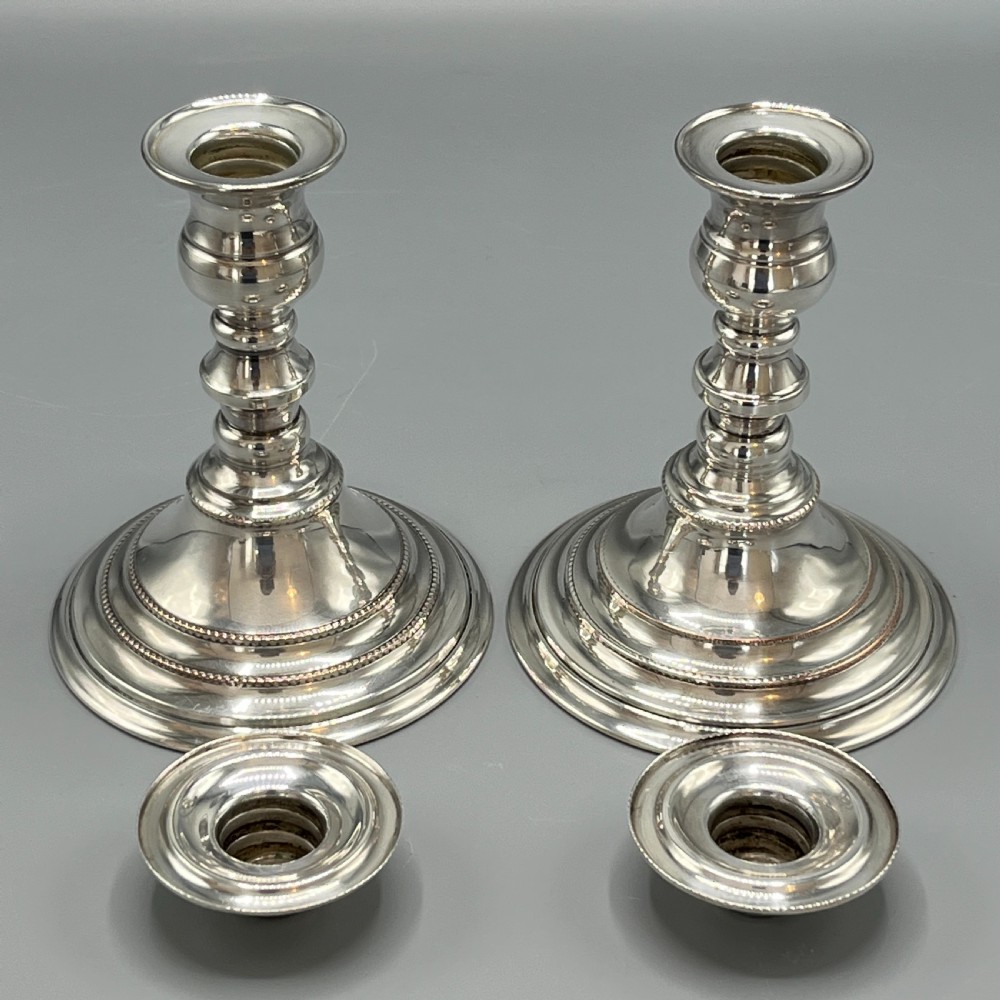 Pair Quality Art Deco Sheffield Silver Plated Candlesticks View IV