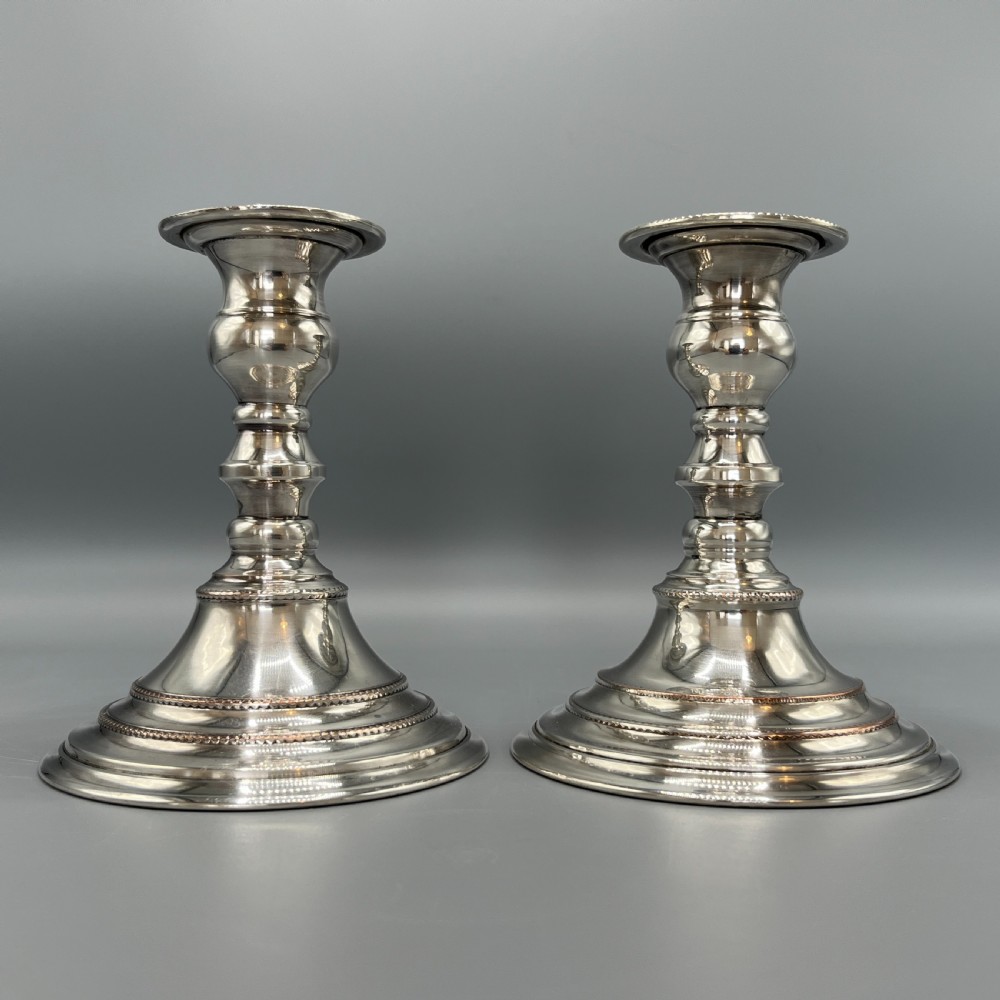 Pair Quality Art Deco Sheffield Silver Plated Candlesticks View VIII