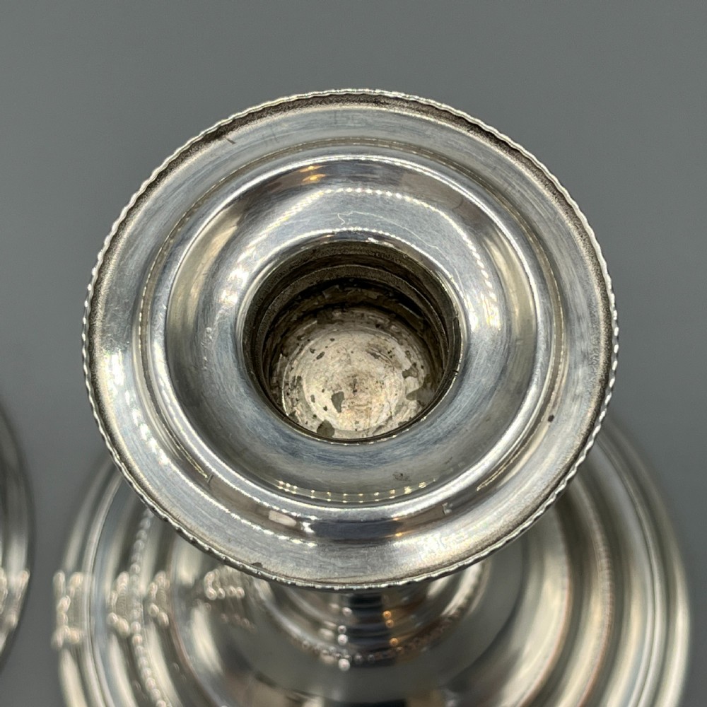 Pair Quality Art Deco Sheffield Silver Plated Candlesticks View XVI