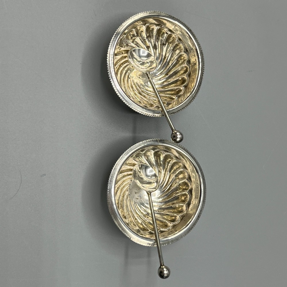 Pair Victorian Solid Sterling Silver Salts & Salt Spoons in Fitted Case View V