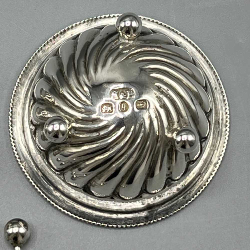 Pair Victorian Solid Sterling Silver Salts & Salt Spoons in Fitted Case View XI
