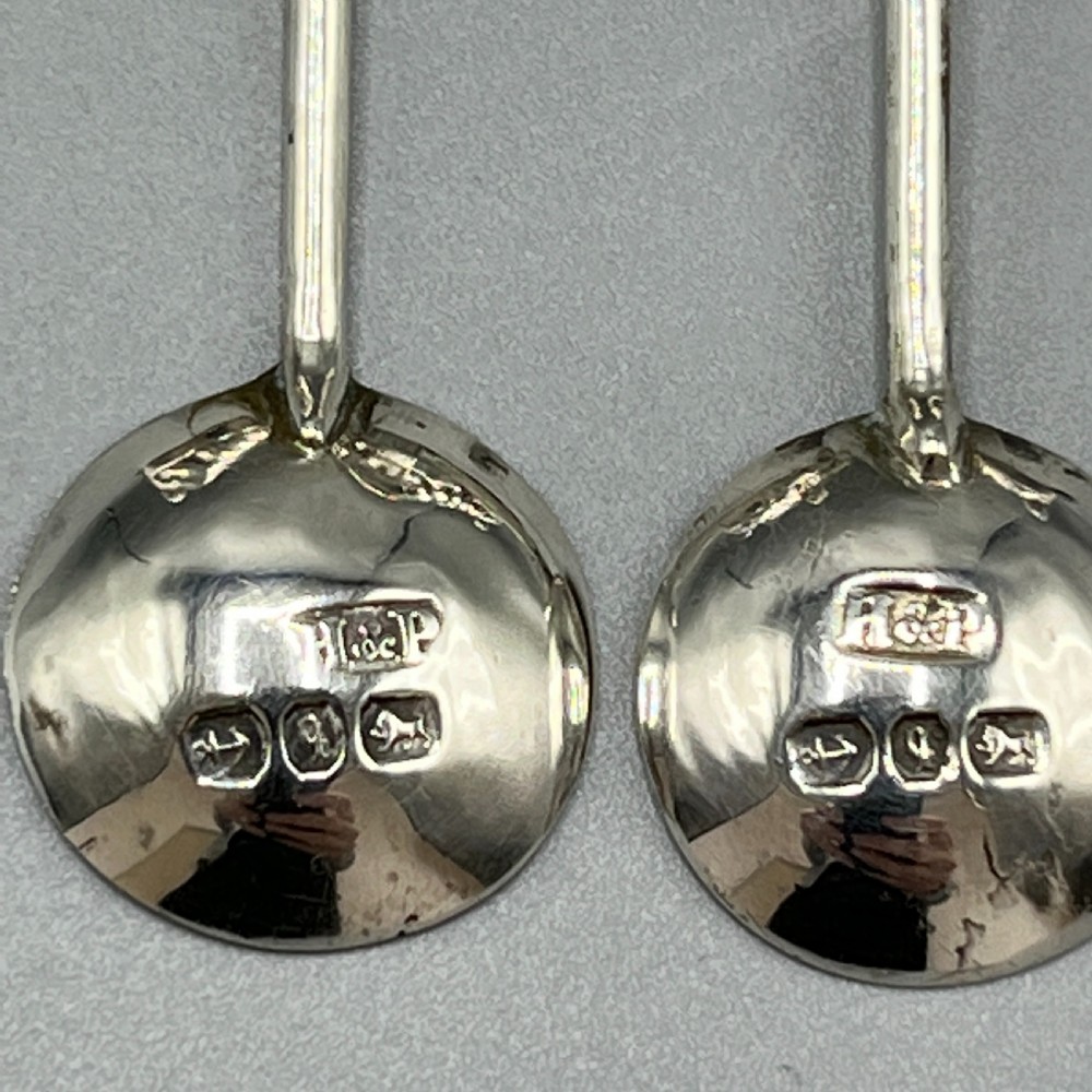 Pair Victorian Solid Sterling Silver Salts & Salt Spoons in Fitted Case View XIV
