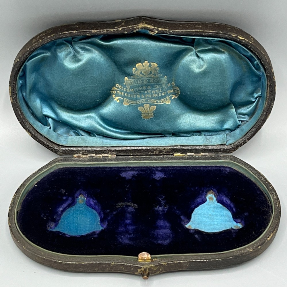 Pair Victorian Solid Sterling Silver Salts & Salt Spoons in Fitted Case View XVIII