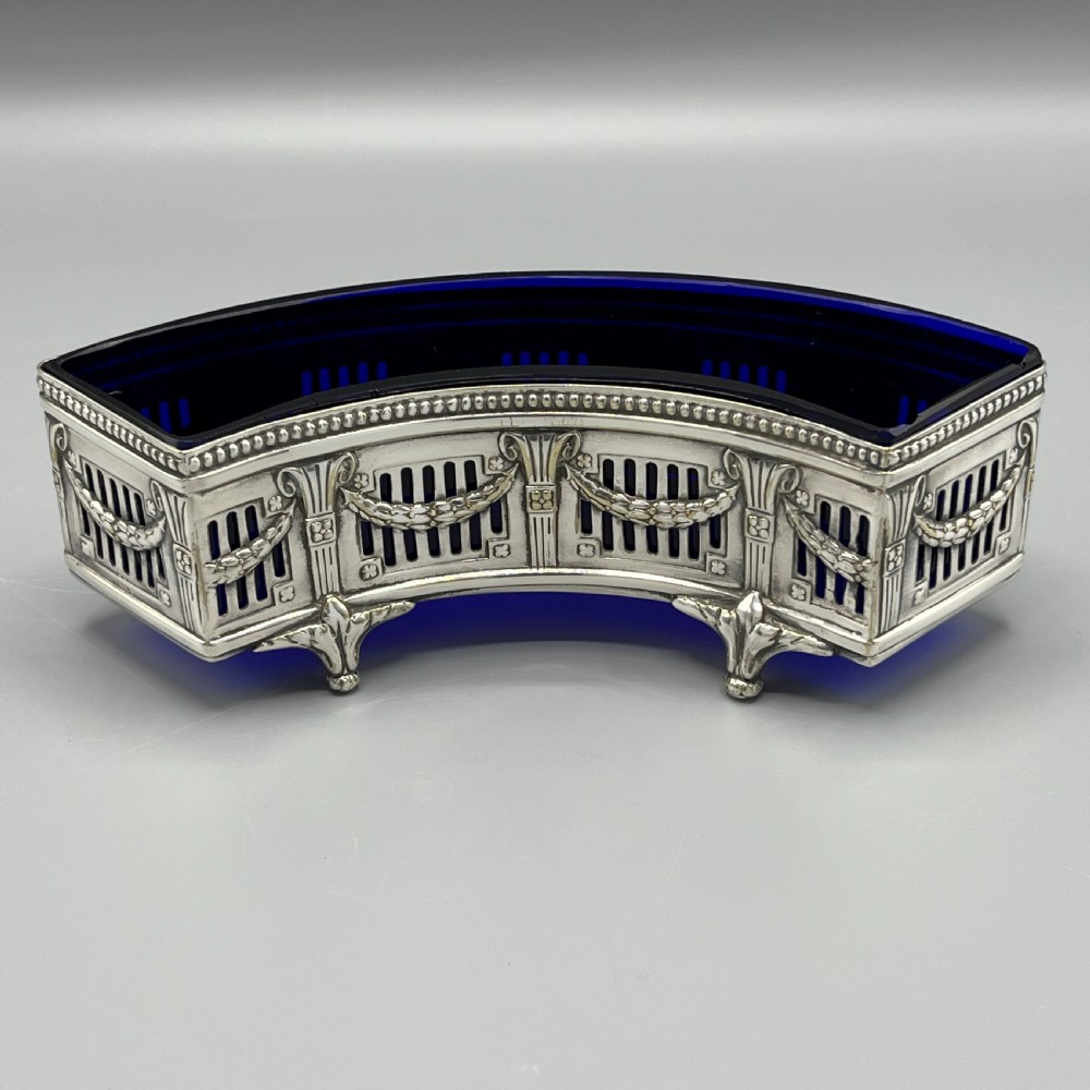 WMF German Silver Plated Small Curved Planter Trough with Original Blue Glass Liner View II