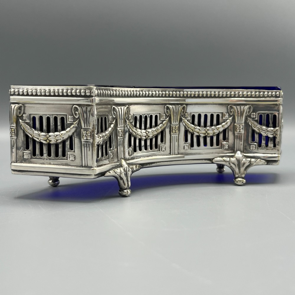 WMF German Silver Plated Small Curved Planter Trough with Original Blue Glass Liner View III