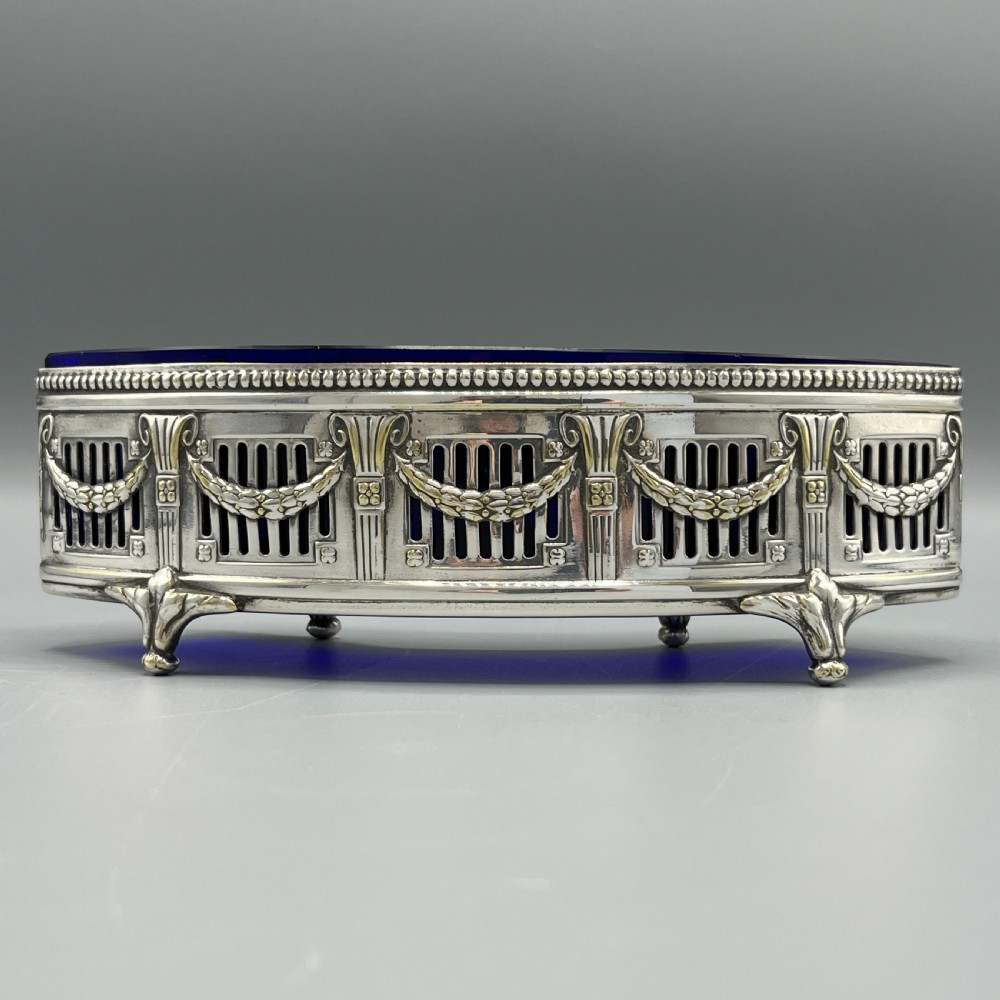 WMF German Silver Plated Small Curved Planter Trough with Original Blue Glass Liner View V