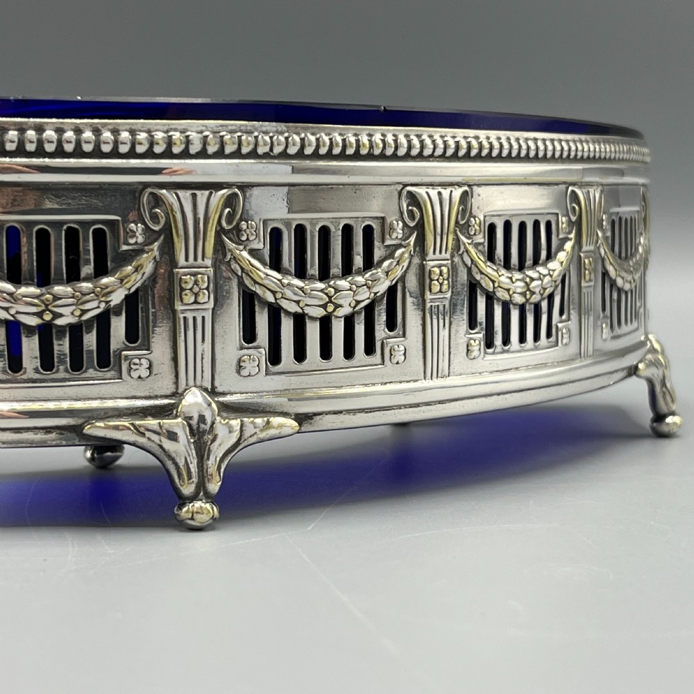 WMF German Silver Plated Small Curved Planter Trough with Original Blue Glass Liner View VII