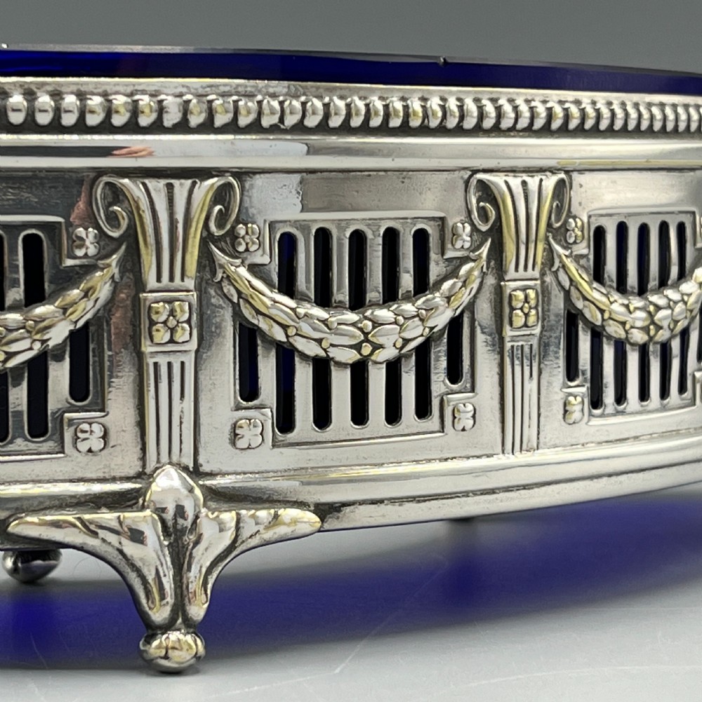 WMF German Silver Plated Small Curved Planter Trough with Original Blue Glass Liner View VIII