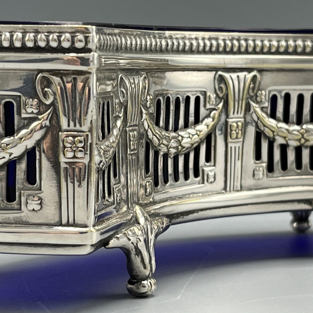 WMF German Silver Plated Small Curved Planter Trough with Original Blue Glass Liner View X