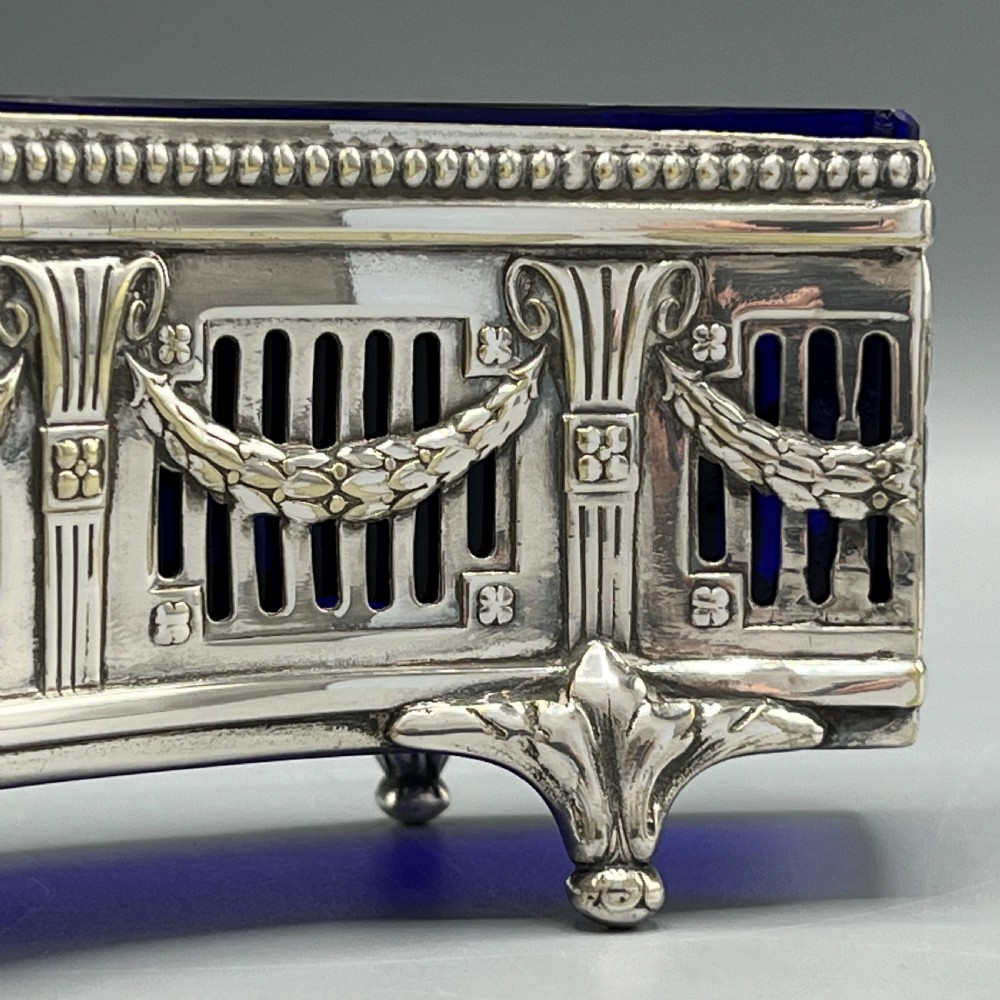 WMF German Silver Plated Small Curved Planter Trough with Original Blue Glass Liner View XI