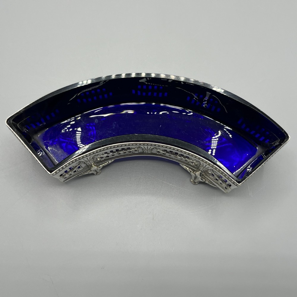 WMF German Silver Plated Small Curved Planter Trough with Original Blue Glass Liner View XII