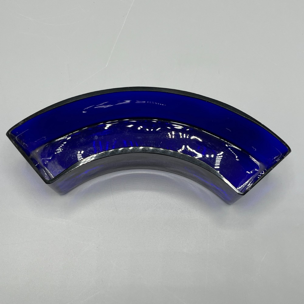 WMF German Silver Plated Small Curved Planter Trough with Original Blue Glass Liner View XV