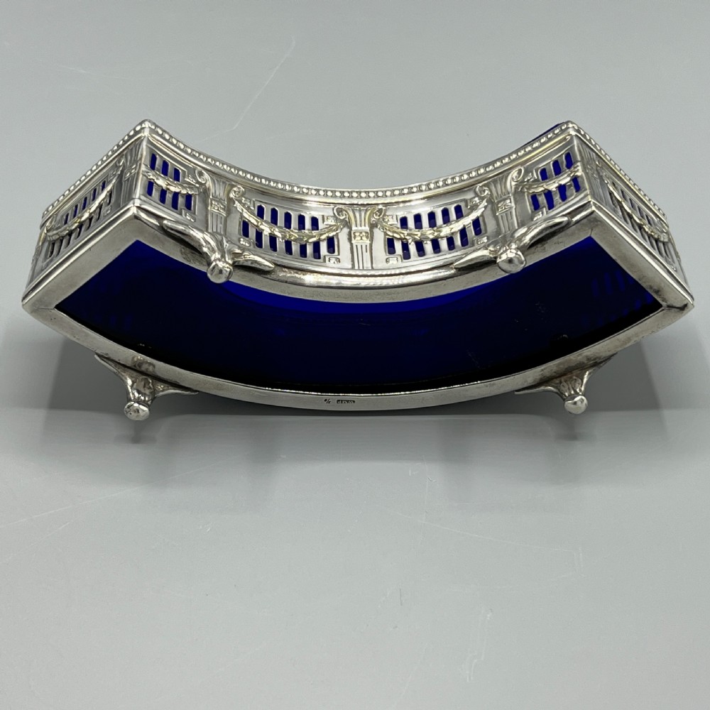 WMF German Silver Plated Small Curved Planter Trough with Original Blue Glass Liner View XVIII