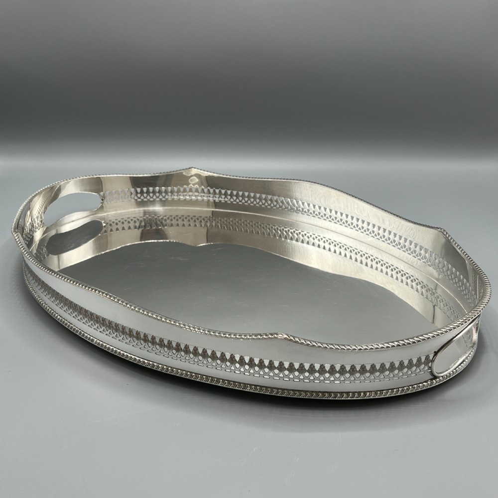 Edwardian Silver Plated Oval Gallery Serving Tray