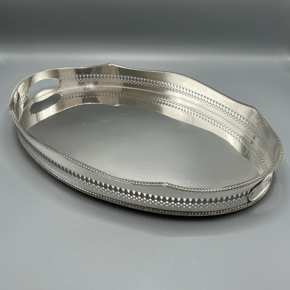 Edwardian Silver Plated Oval Gallery Serving Tray View II