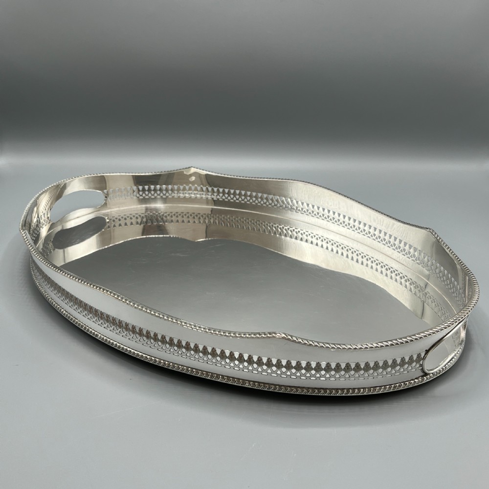 Edwardian Silver Plated Oval Gallery Serving Tray View III