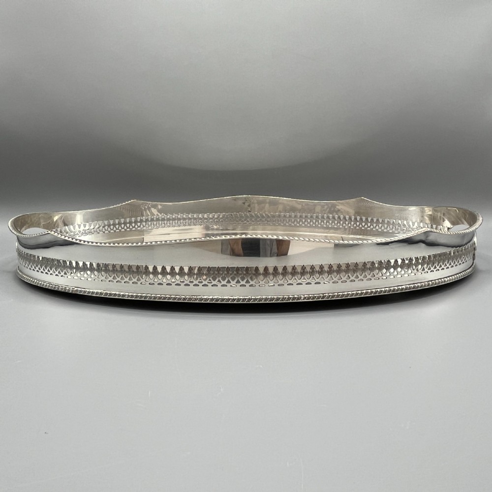 Edwardian Silver Plated Oval Gallery Serving Tray View IV