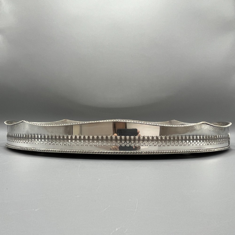 Edwardian Silver Plated Oval Gallery Serving Tray View V