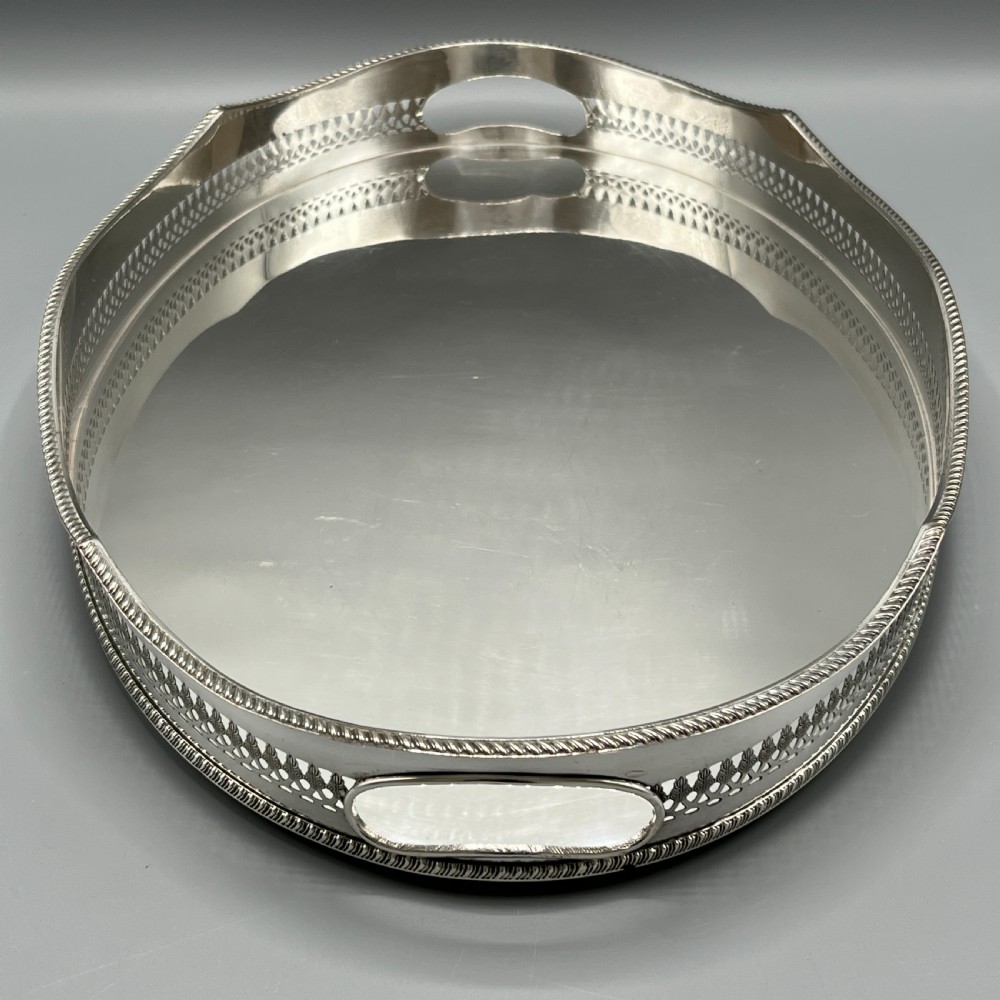 Edwardian Silver Plated Oval Gallery Serving Tray View VI