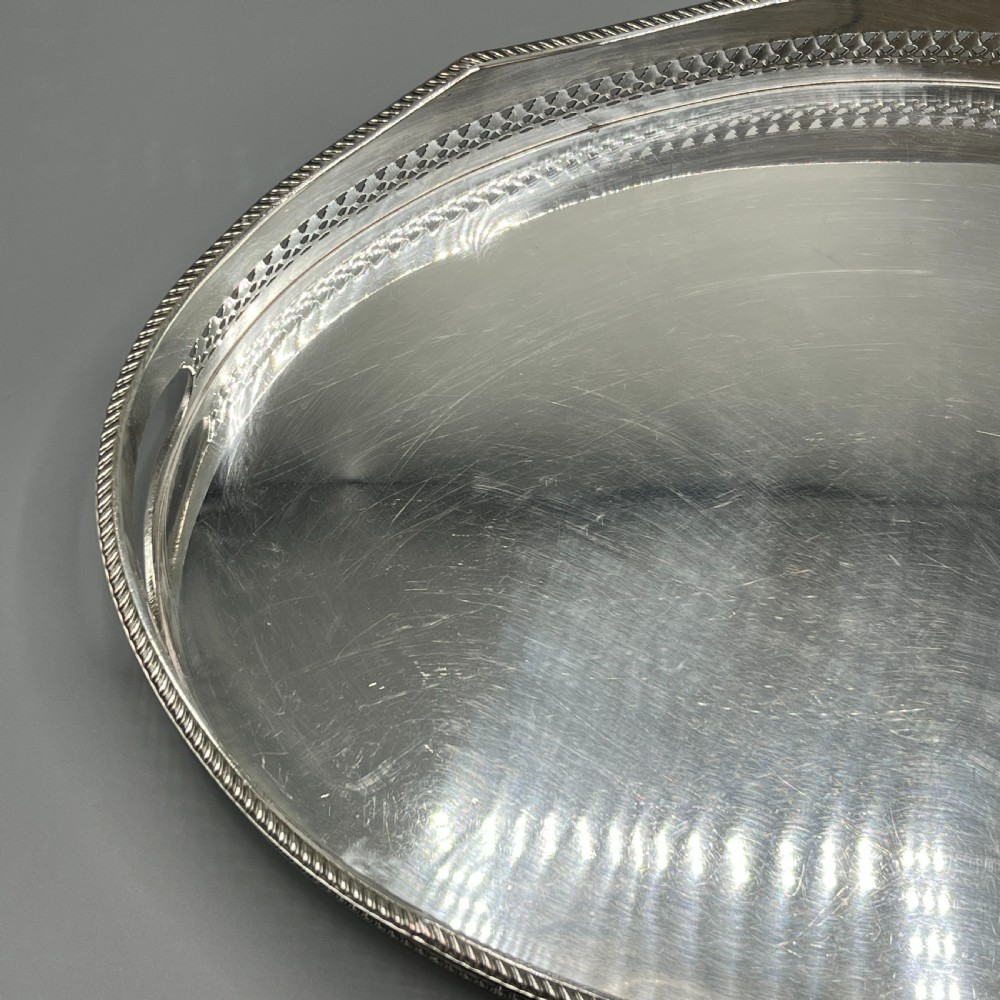 Edwardian Silver Plated Oval Gallery Serving Tray View VII