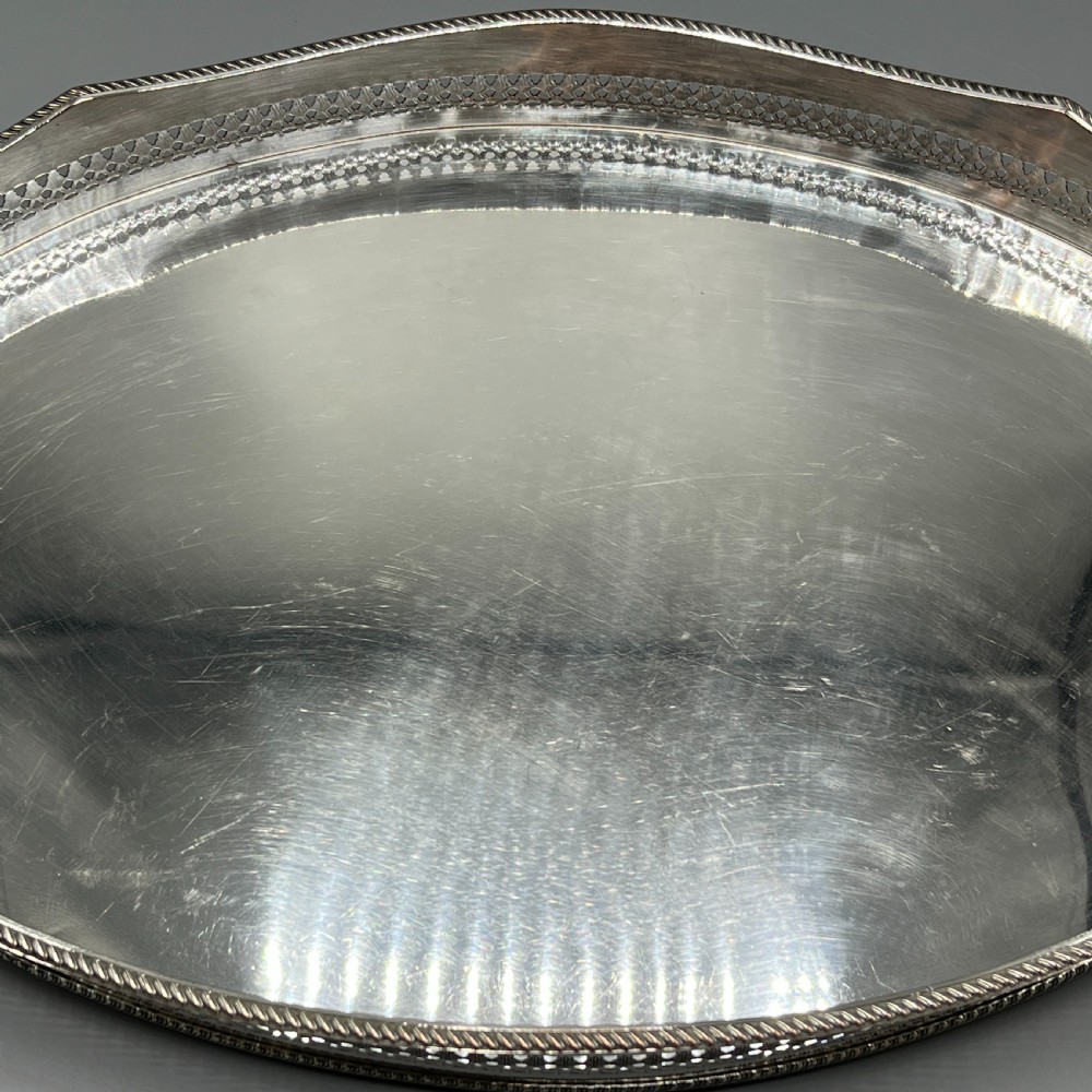 Edwardian Silver Plated Oval Gallery Serving Tray View VIII