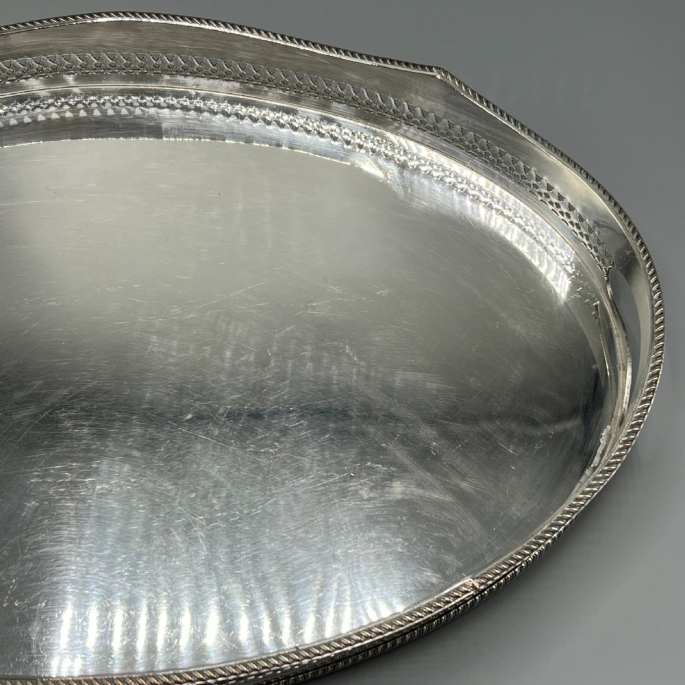 Edwardian Silver Plated Oval Gallery Serving Tray View IX