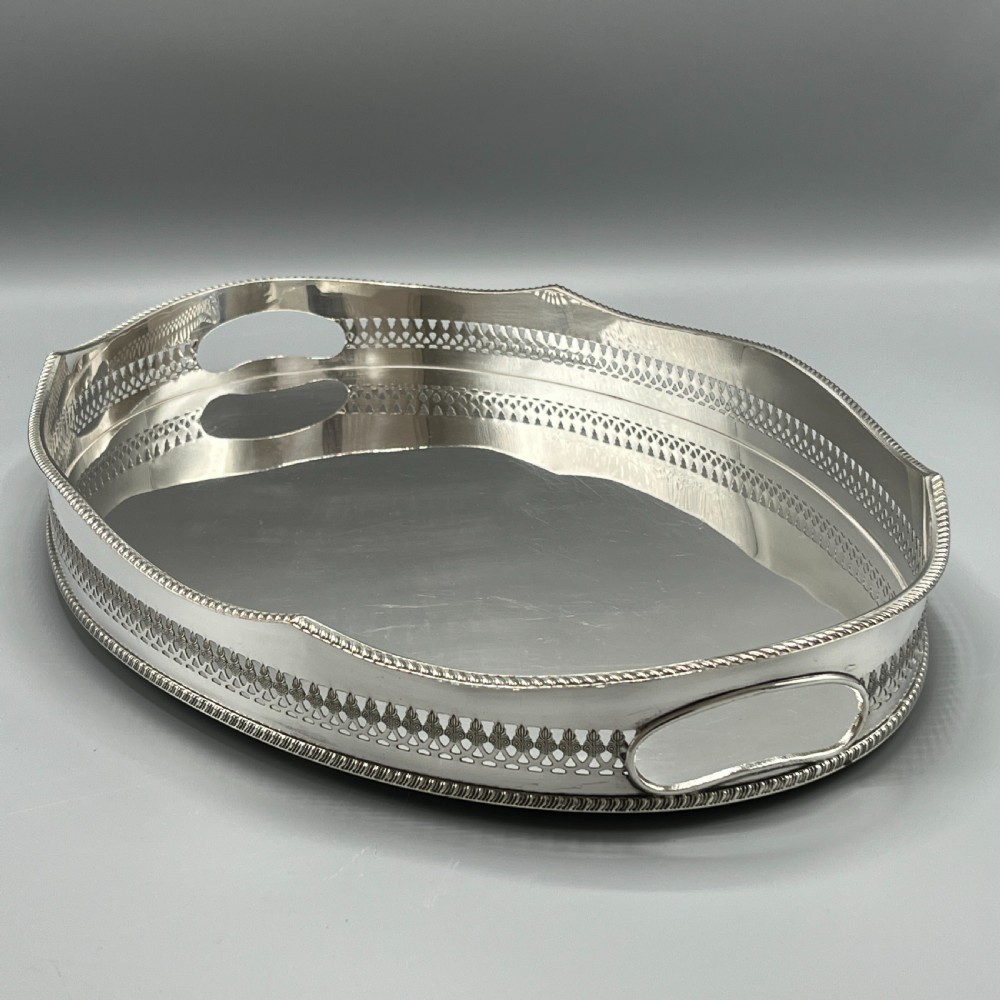 Edwardian Silver Plated Oval Gallery Serving Tray View XIII