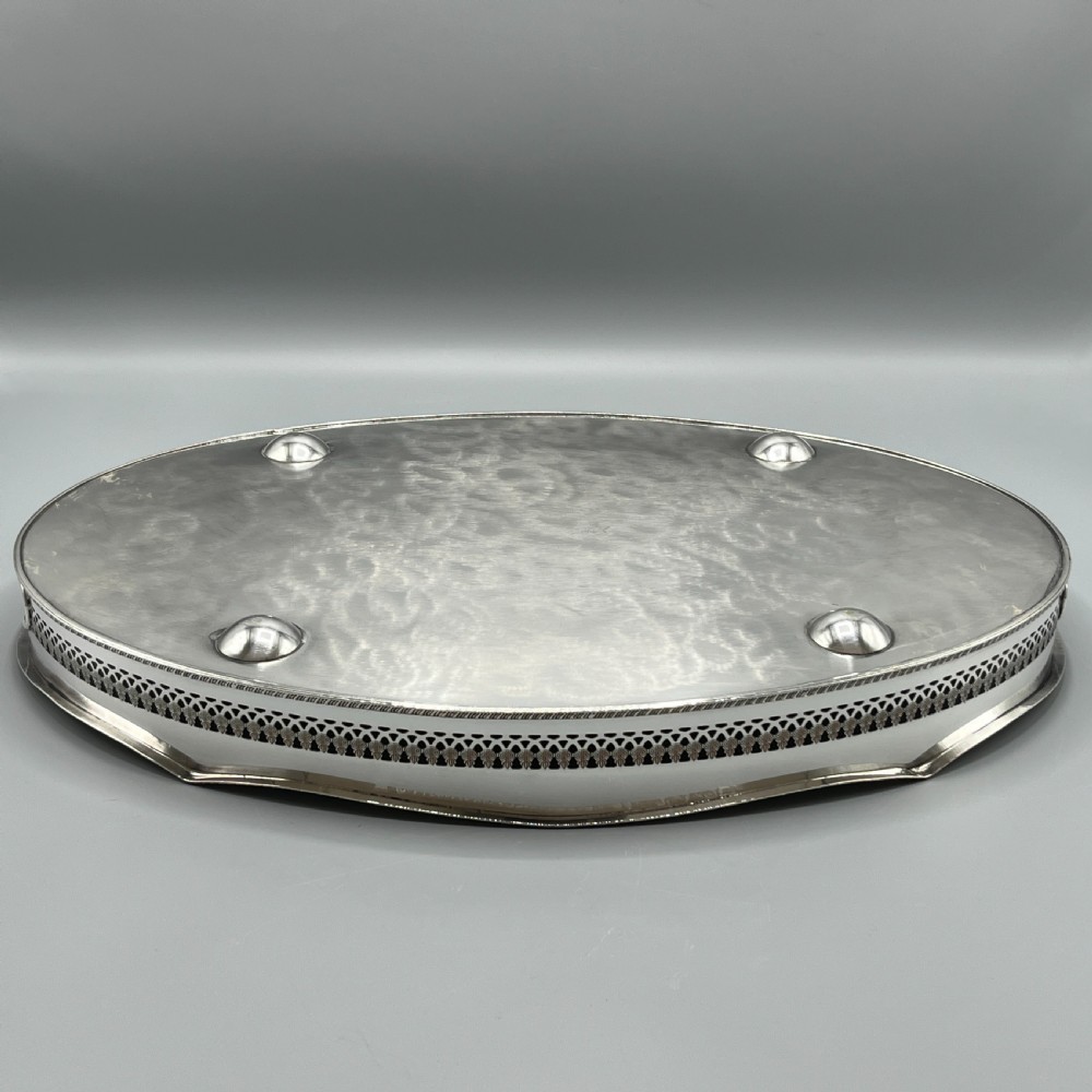 Edwardian Silver Plated Oval Gallery Serving Tray View XV