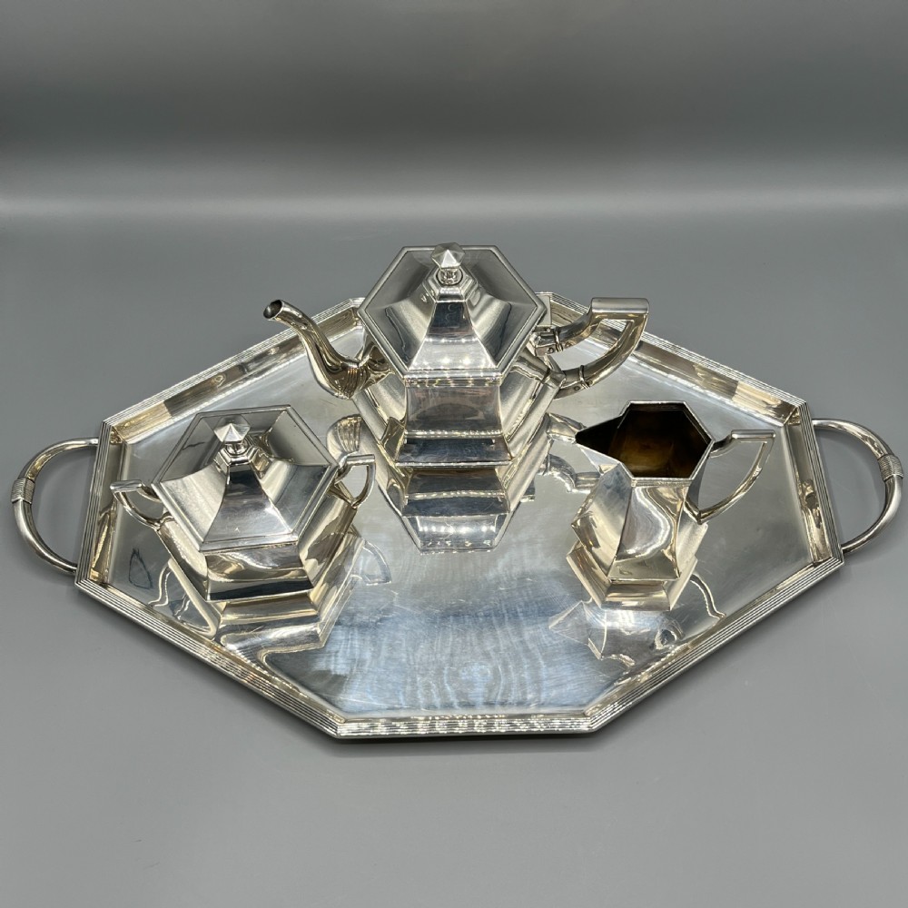 WMF Silver Plated Tea Tray Teapot Sugar Bowl & Cream Jug Tea Set View II