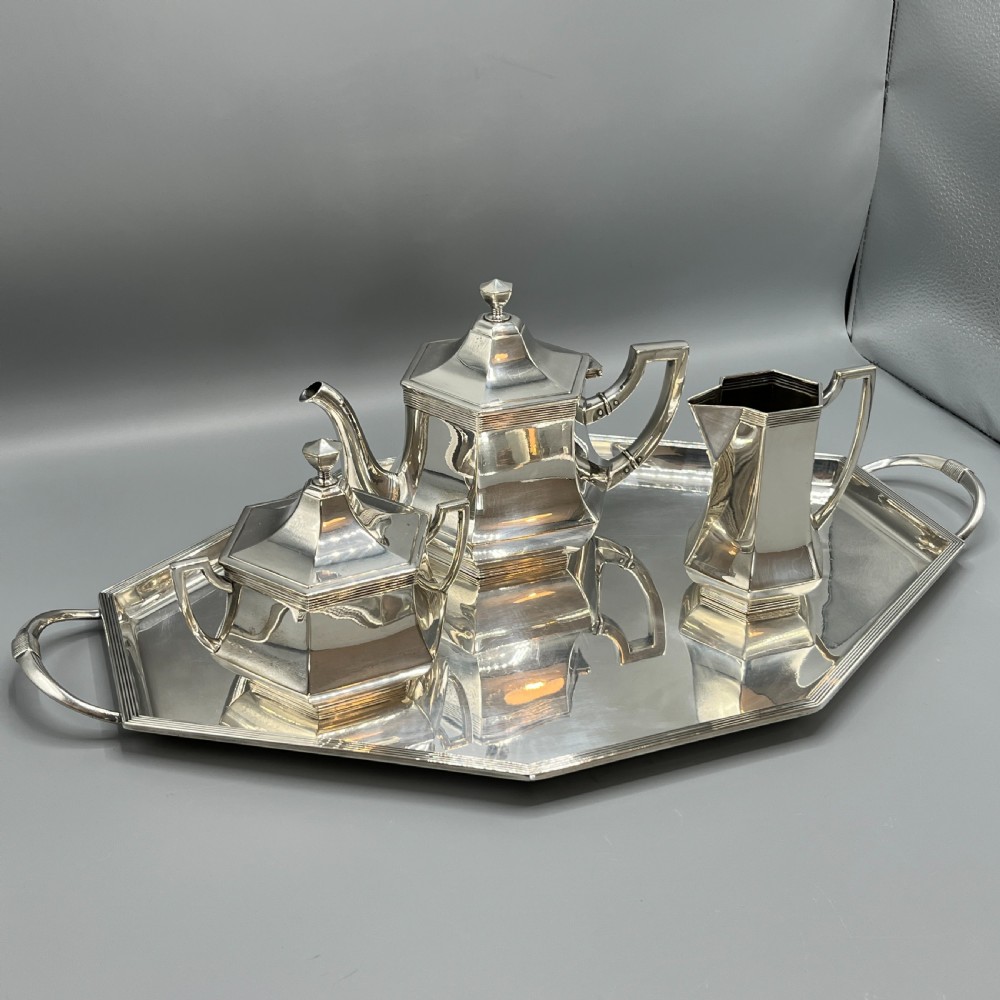 WMF Silver Plated Tea Tray Teapot Sugar Bowl & Cream Jug Tea Set View III