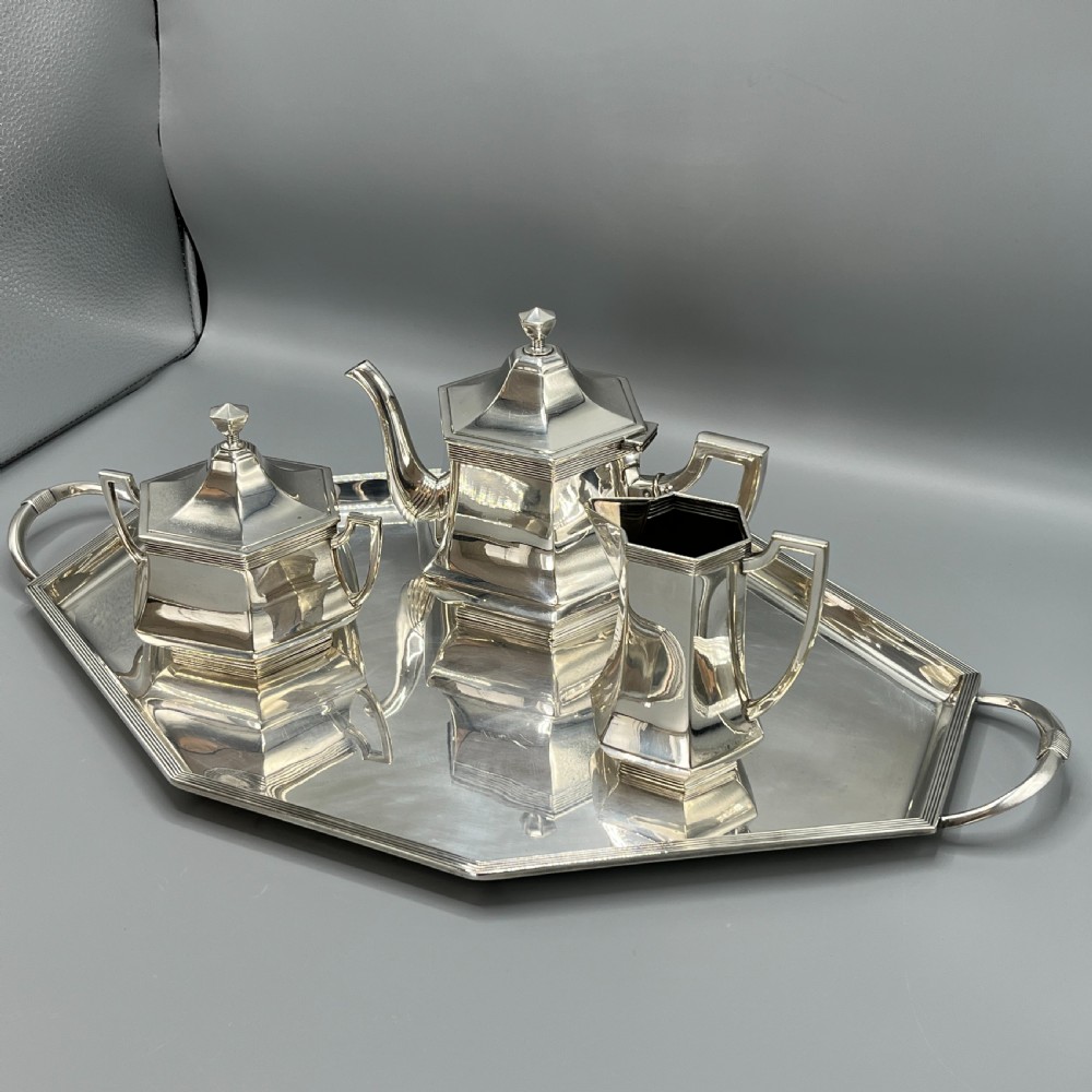 WMF Silver Plated Tea Tray Teapot Sugar Bowl & Cream Jug Tea Set View IV