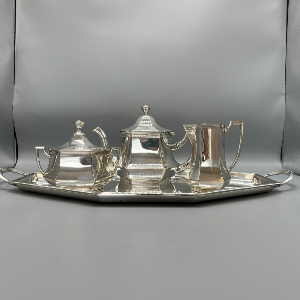 WMF Silver Plated Tea Tray Teapot Sugar Bowl & Cream Jug Tea Set View V