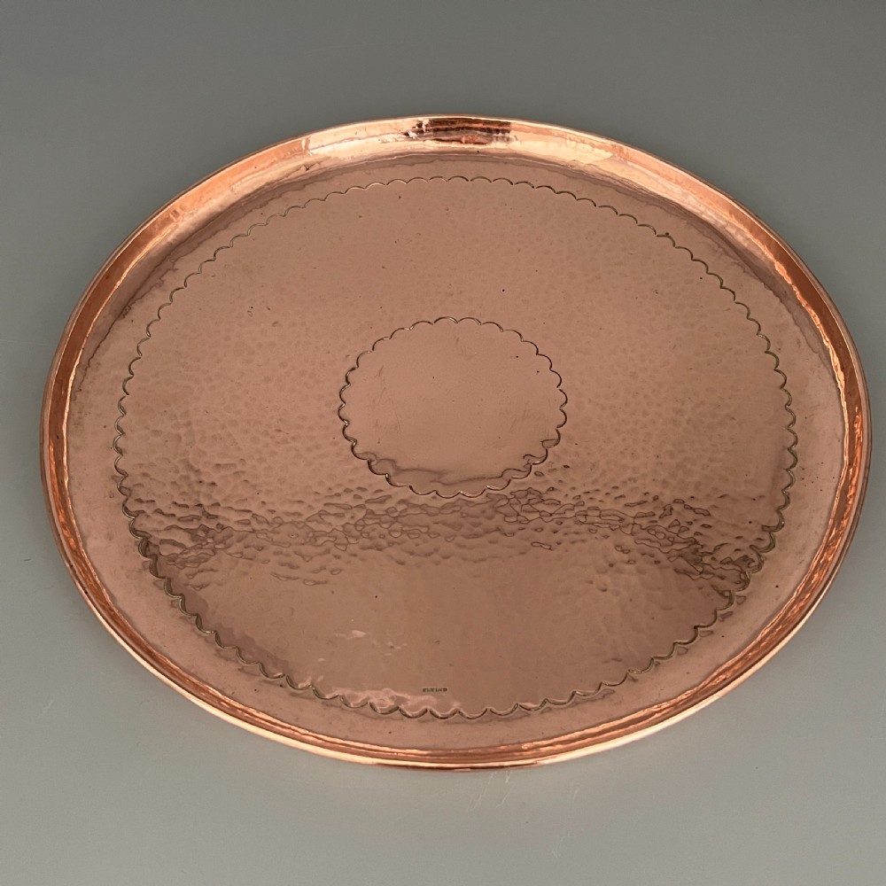 Newlyn Arts & Crafts Round Solid Copper Tray View III