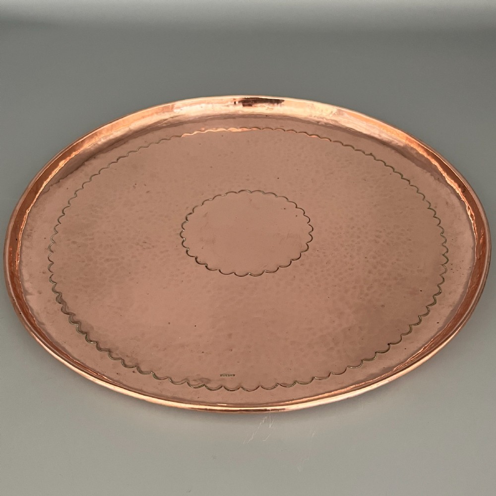 Newlyn Arts & Crafts Round Solid Copper Tray View V