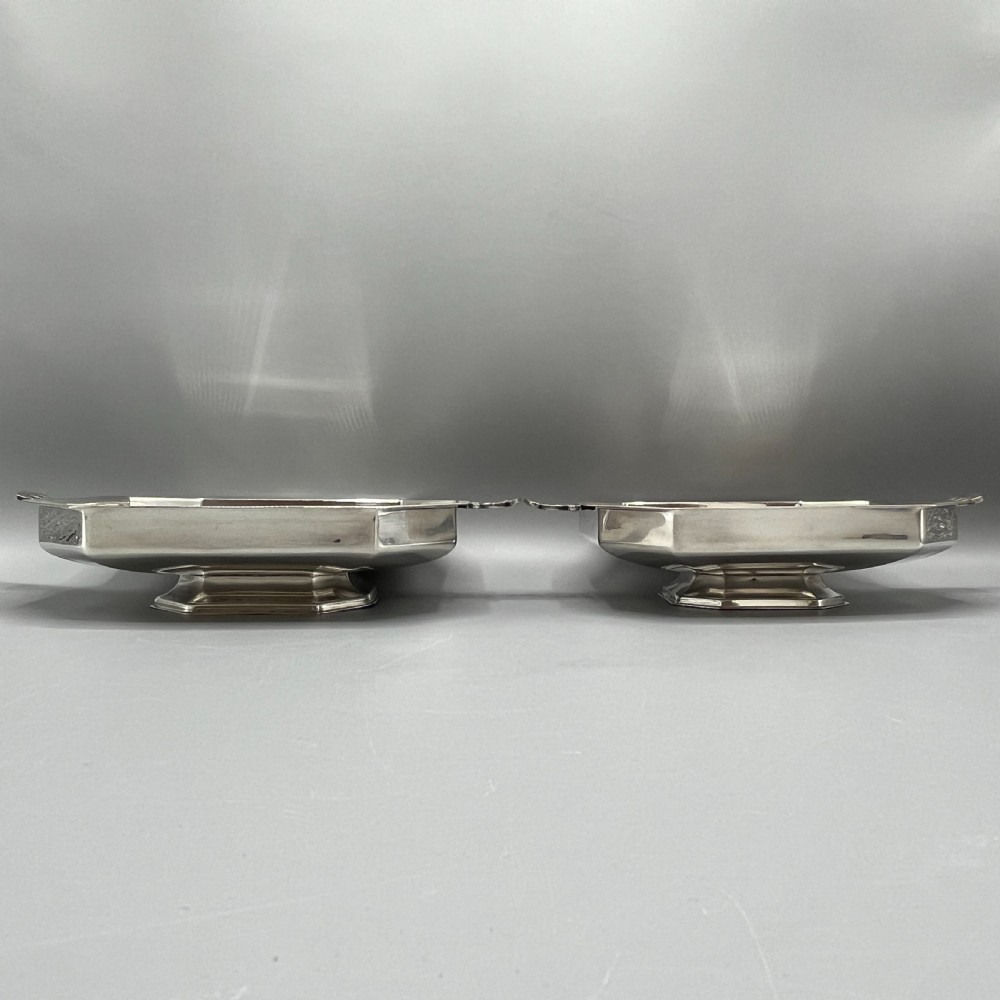 Pair Art Deco Silver Plated Engine Turned Bowls Dishes Tazzas by Mappin & Webb View VI
